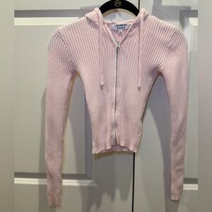 Frankie's Bikinis Aimee Ribbed Cloud Knit Hoodie Rose Quartz Sz XS NWOT